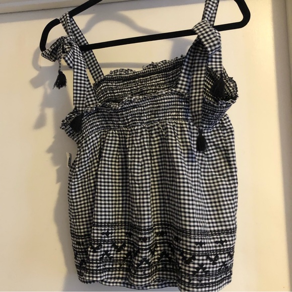 ❤️NWT Old Navy checkered black white ribbon bow boho bohemian embroidered top M - Picture 3 of 4